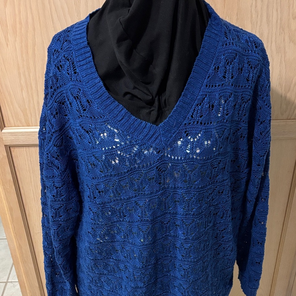 Lane Bryant Royal Blue crochet V-Neck Sweater